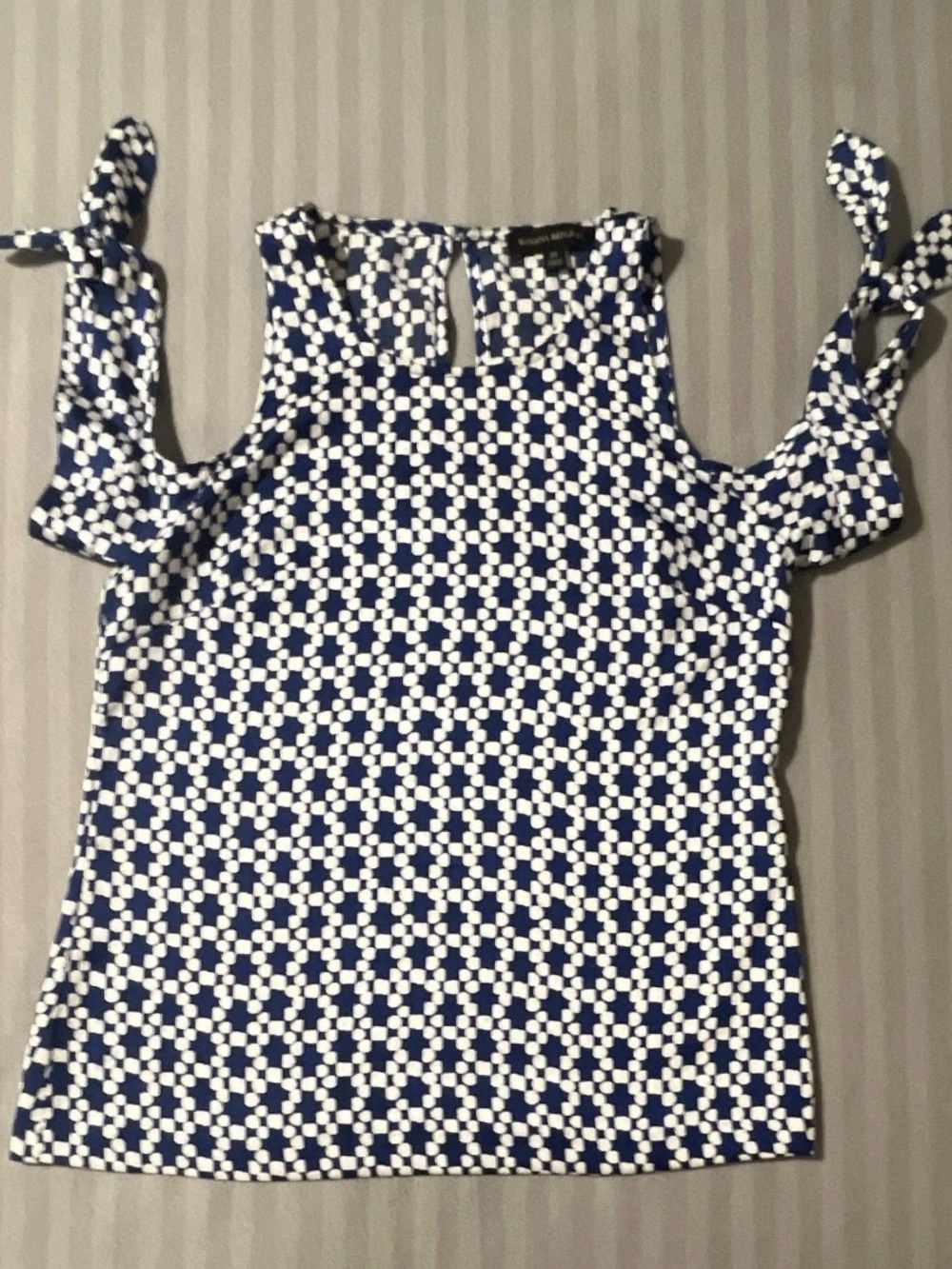Banana Republic Blue and White Cold-Shoulder Tank with Tie Straps